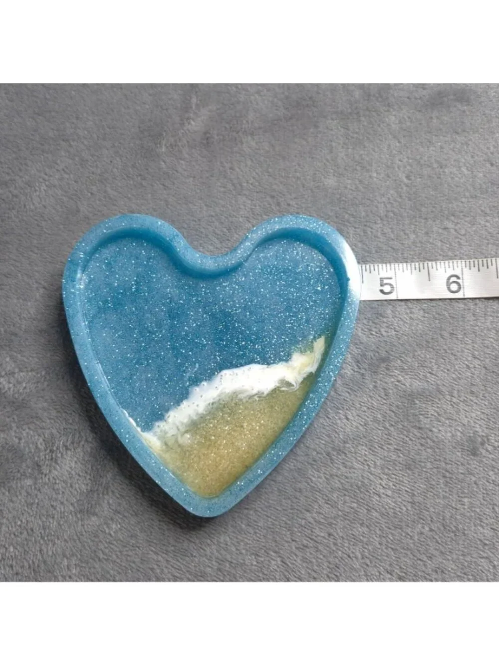 Heart-Shaped Resin Trinket Dish 4.5 in Glitter Beach-Inspired Sand Handmade